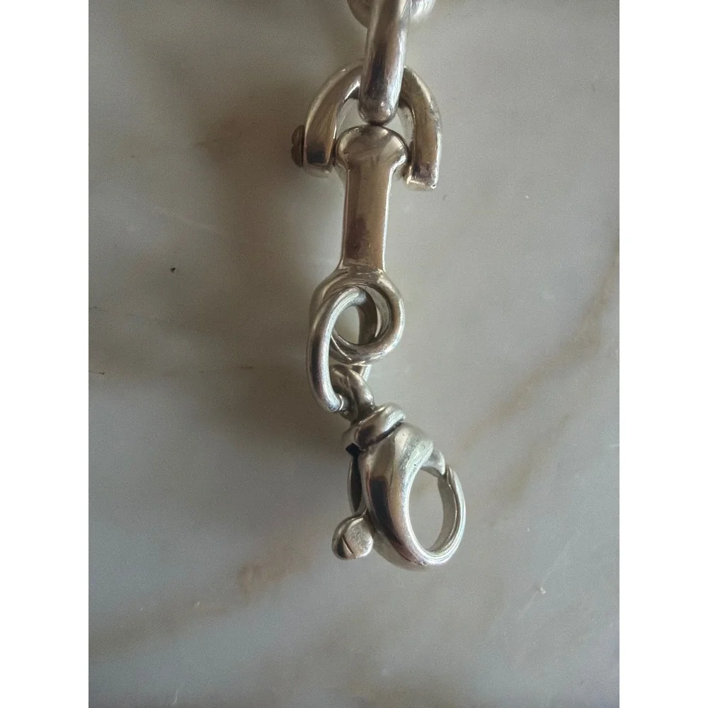 925 Sterling Silver Link Bracelet Silver Bone Bar Equestrian Screw Accent 7 in